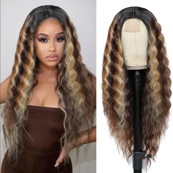 Human hair blend brown/blonde lace front wig Amazon.com : BYWEEW Honey Blonde Ombre Lace Front Wig Human  main image 3